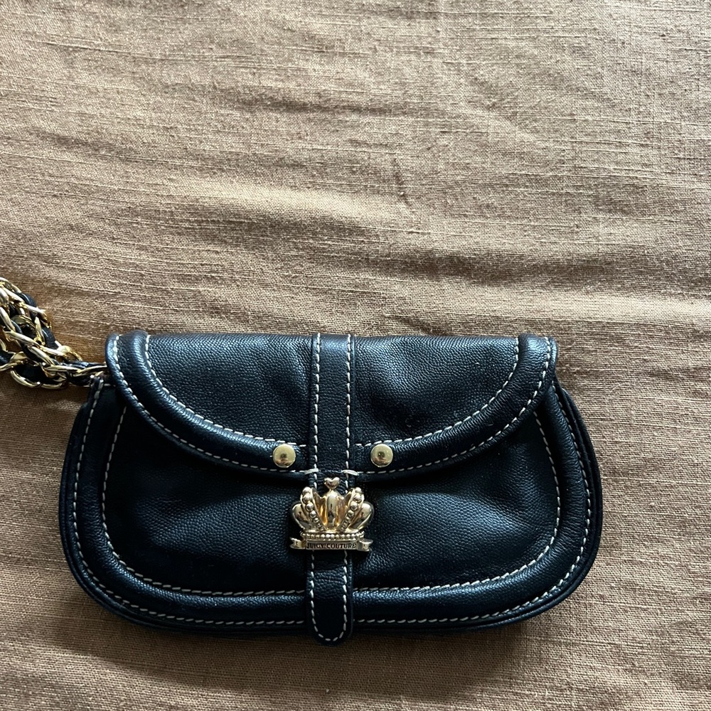 Black Leather Bag with Gold Chain